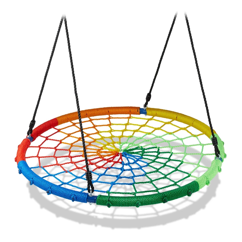 Relaxdays Nest Swing, for Kids & Adults, Max. Load 150 kg, Height Adjustable Ropes, Total Diam. 100 cm, Multicoloured
