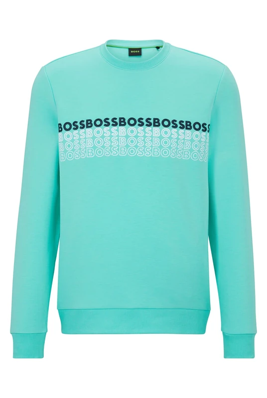 BOSS Mens Salbo 1 Regular-fit Sweatshirt with Embroidered Multicolour Logos Green