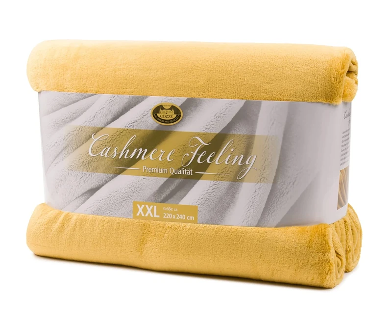 Gözze - Premium Cashmere Feel Cuddly Living Room Blanket/Throw, 500 g/m², 220 x 240 cm - Mustard