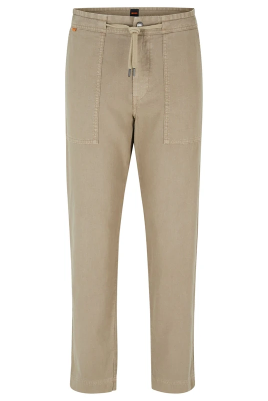 BOSS Mens Sisla-PP Regular-fit Trousers in Linen and Cotton Beige