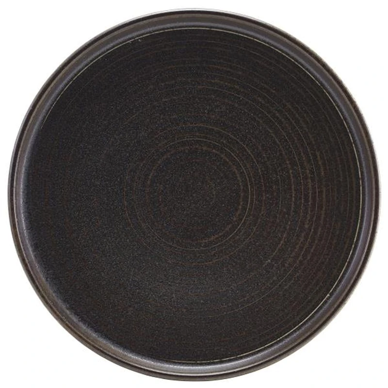 Genware Terra Porcelain Black Low Presentation Plate 25cm, LP-PBK25, Pack of 6