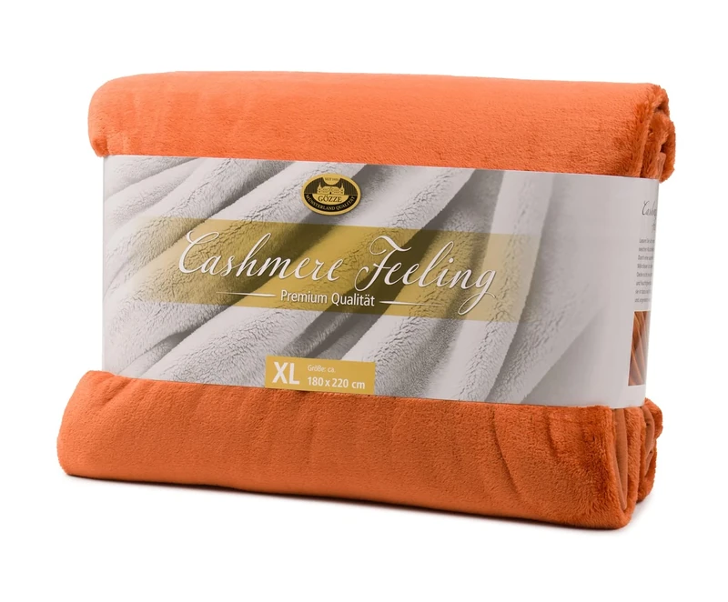 Gözze - Premium Cashmere Feel Cuddly Living Room Blanket/Throw, 500 g/m², 180 x 220 cm - Cinnamon