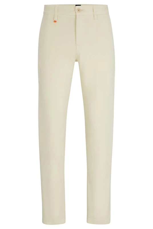 BOSS Mens Schino-Taber-1 D Tapered-fit Trousers in Stretch-Cotton Satin Beige