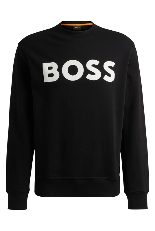 BOSS Mens WeBasicCrew Cotton-terry sweatshirt with rubber-print logo