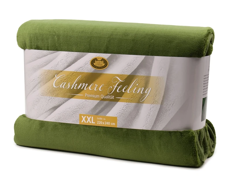 Gözze - Premium Cashmere Feel Cuddly Living Room Blanket/Throw, 500 g/m², 220 x 240 cm - Dark Green
