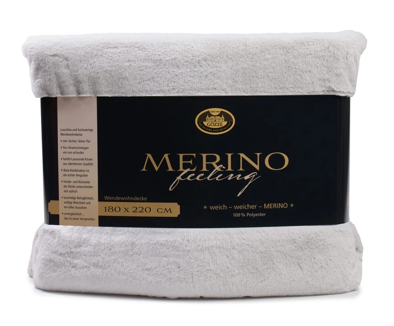 Gözze - Cosy Blanket, Merino Feel, Reversible, Heavy Weight 600 g/m², 180 x 220 cm - Silver