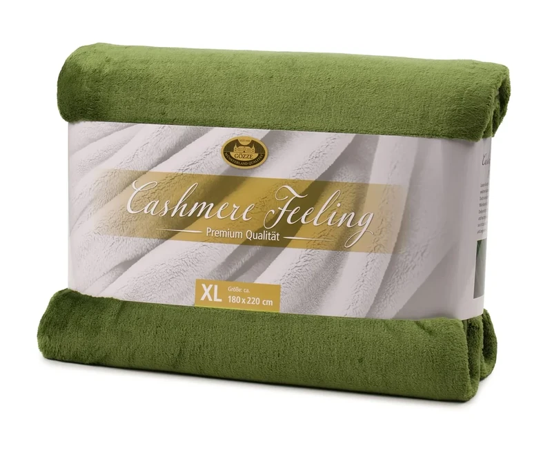 Gözze - Premium Cashmere Feel Cuddly Living Room Blanket/Throw, 500 g/m², 180 x 220 cm - Dark Green