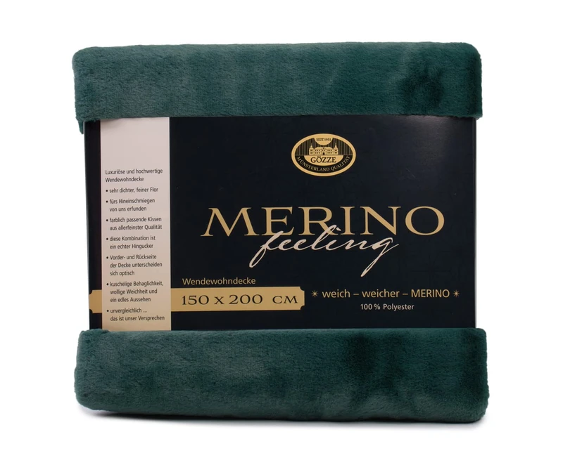 Gözze - Cosy Blanket, Merino Feel, Reversible, Heavy Weight 600 g/m², 150 x 200 cm - Dark Green - Image 1