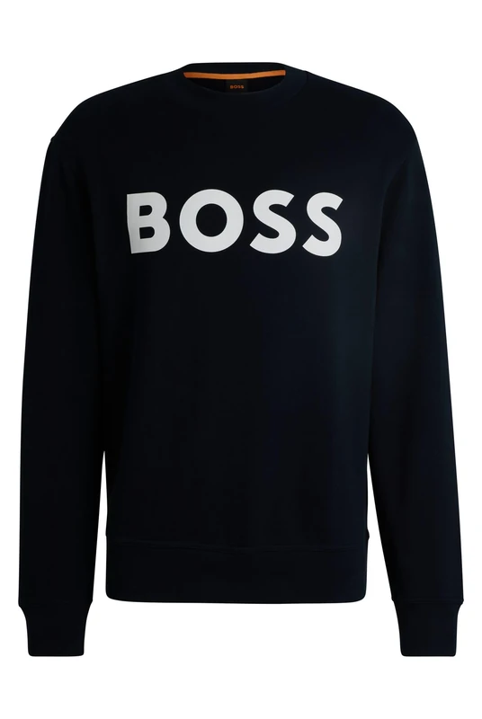 BOSS Mens WeBasicCrew Cotton-terry sweatshirt with rubber-print logo