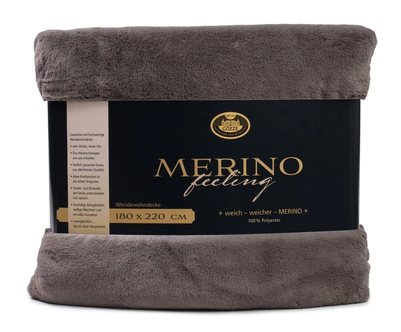 Gözze - Cosy Blanket, Merino Feel, Reversible, Heavy Weight 600 g/m², 180 x 220 cm - Anthracite