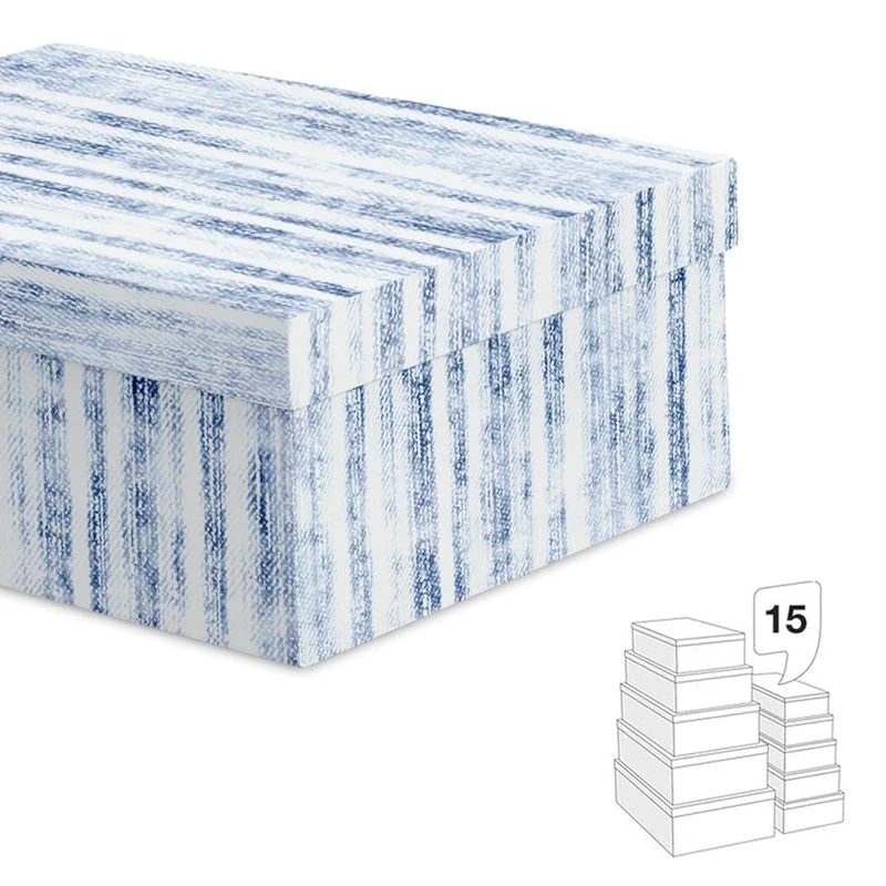 Set of 15 blue striped boxes