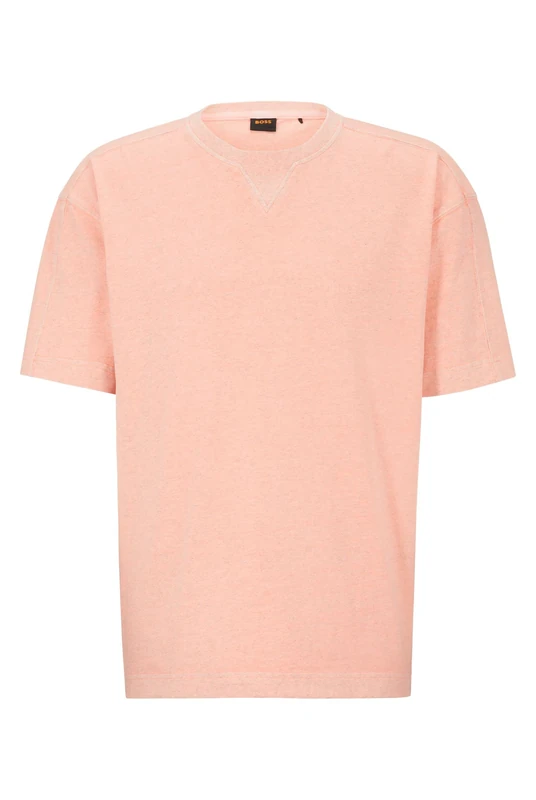 BOSS Mens TeNeon Cotton-Jersey Oversized-fit T-Shirt with Embroidered Logo Orange