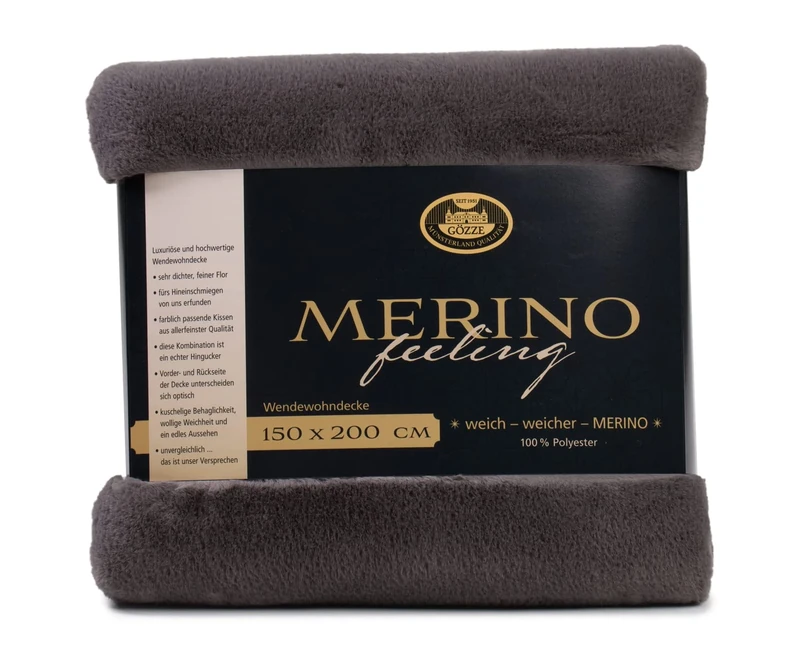 Gözze - Cosy Blanket, Merino Feel, Reversible, Heavy Weight 600 g/m², 150 x 200 cm - Anthracite