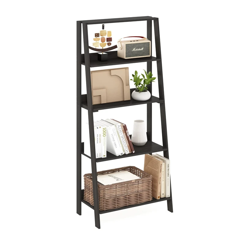 Furinno LADDER Book Shelf, 5-Tier Ladder Shelf, Bookshelf, Display Storage Shelves, 13 x 23.6 x 53.5, for Living Room, Home Office, Espresso