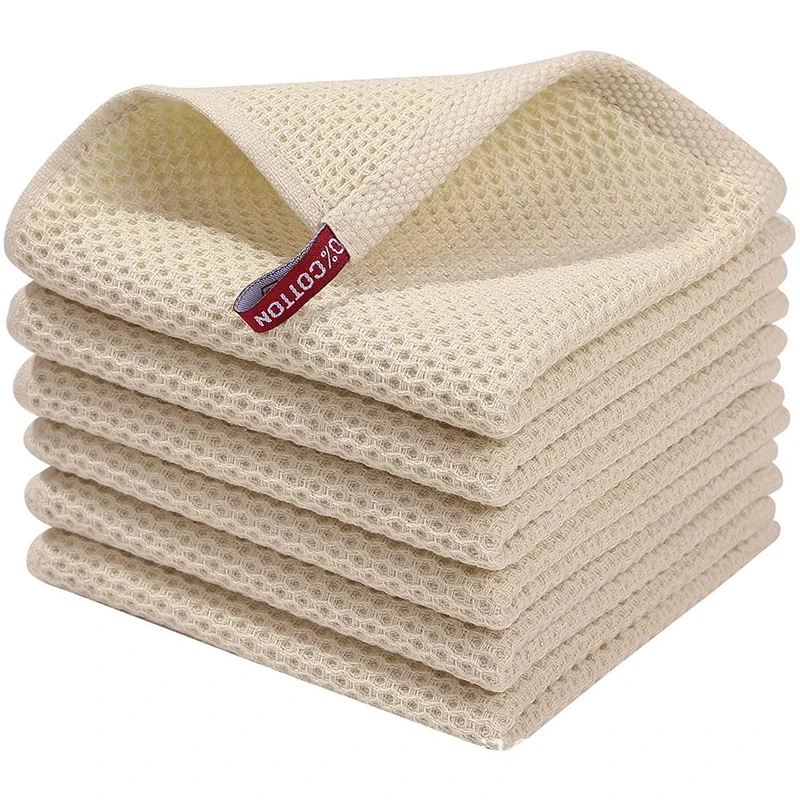 coserper 100% Cotton Kitchen Dish Cloths, Ultra Soft Absorbent Quick Drying Dish Towels, Washable Fast Drying Dishcloths 12 x 12 inches Beige