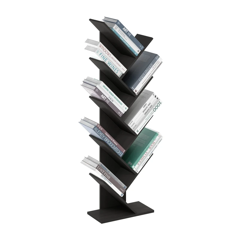 Furinno TREE Book Shelf, 9-Tier Bookshelf, Tree Bookcase for Room Decor, 8.4 x 15.7 x 50.9, for Living Room, Bedroom, Home Office, Espresso