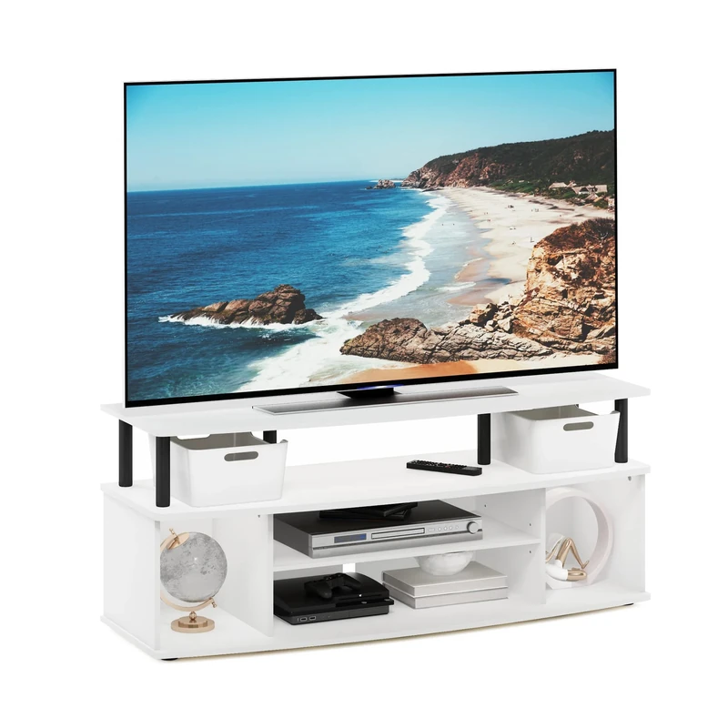Furinno JAYA TV Stand, Large Entertainment Center, TV Console for TV up to 55 Inch, for Living Room, Bedroom, White