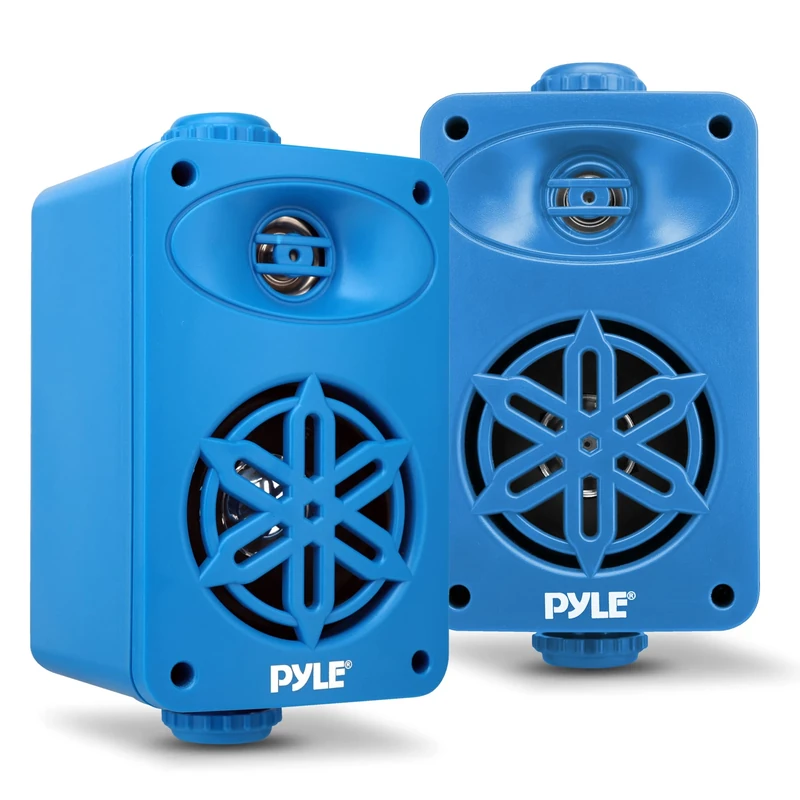 PyleUsa Indoor Outdoor Speakers Pair - 200 Watt Dual Waterproof 3.5” 2-Way Full Range System w/ 1/2” High Compliance Polymer Tweeter - in-Home, Boat, Marine, Deck, Patio, Poolside (Blue) - PDWR35BL