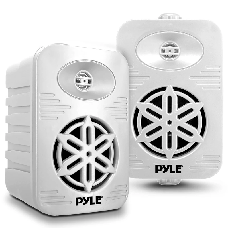 Pyle Indoor Outdoor Speaker Pair, 300W Dual Waterproof 10cm 2-Way Full Range Sound System with 1cm High Compliance Polymer Tweeter, Wall Mounted Bluetooth FM Portable Audio System, White