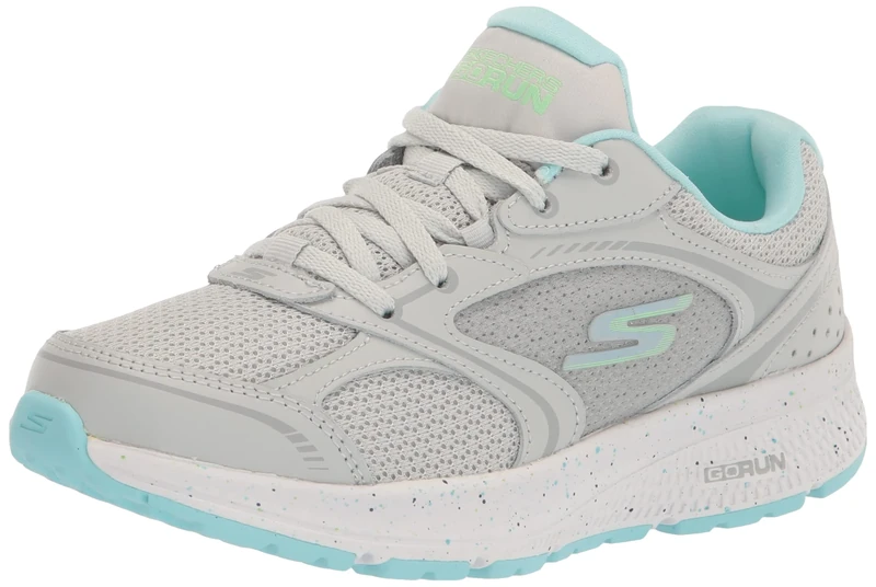 Skechers Women's GO Run CONSISTENT Vivid Horizon Sneaker, Gray Leather/Blue Trim, 6 UK