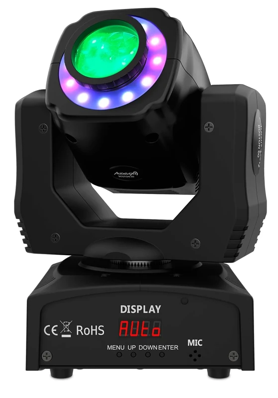 Audibax Boston 60 – Mobile Head for Disco with LED Ring – LED DJ Lights – Professional Mobile Projector – 1 x 60 W Light and 1 Coloured LED Ring – Disco Flash - Image 1