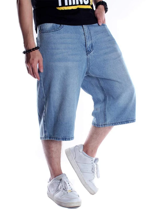 Kinghua Baggy Jean Shorts for Men Casual Loose Fit Hip Hop Skateboard Denim Shorts, Light Blue 022-1, 46