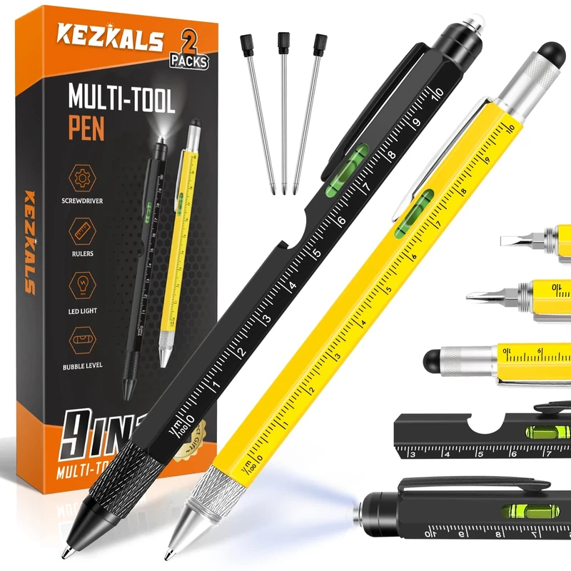 KEZKALS Gifts for Men Him Dad, 2pack-9 in 1 Multi Tool Pen Set, Valentines Gifts for him/her, Birthday Father's Gifts Gadgets Presents for Men Gifts for Dad Gifts Who Have Everything