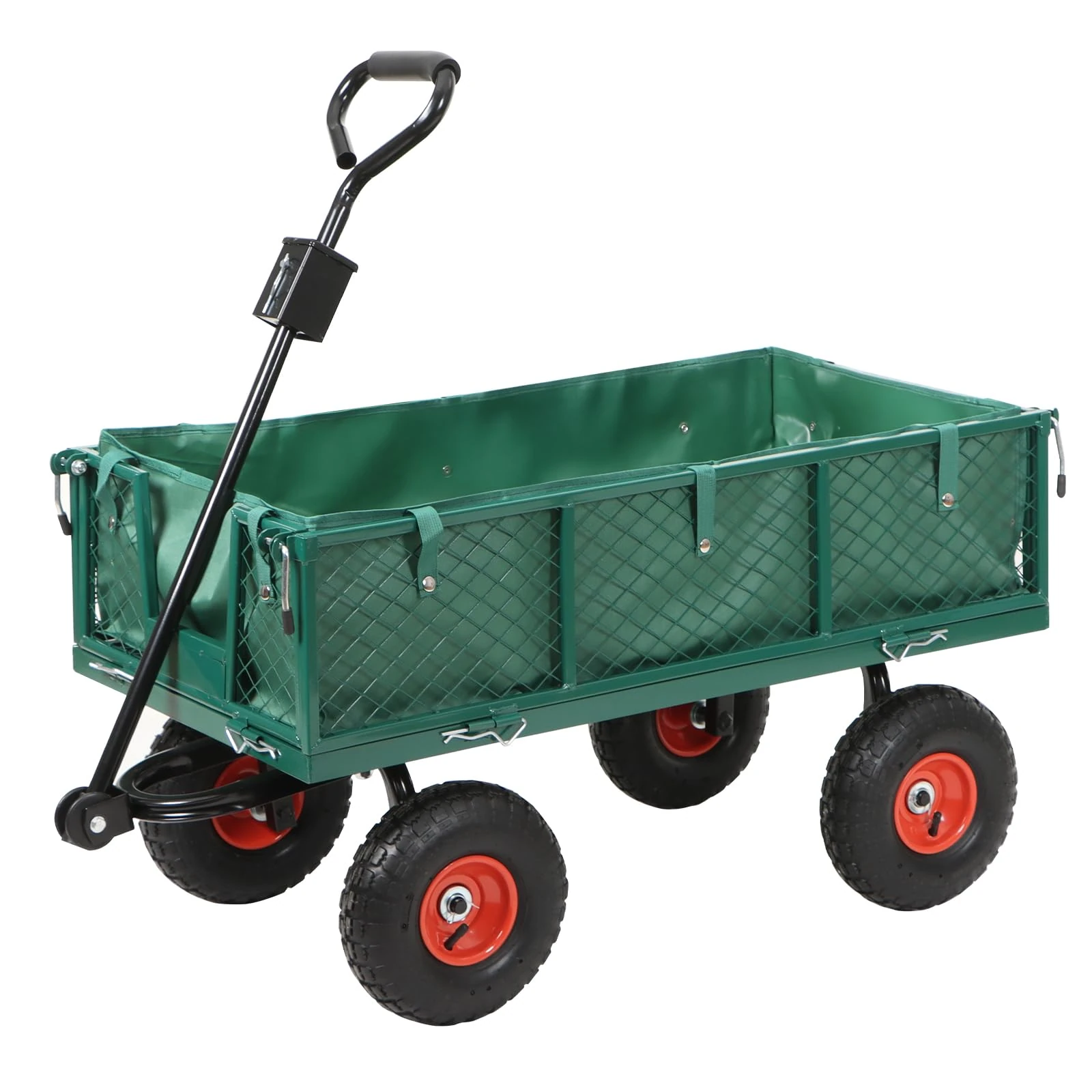 Heavy Duty 350kg Green Garden Trolley, Mesh Cart Wagon Dump Wheelbarrow Tipper Camping Truck Pull Trolley, L101xW50.5cm