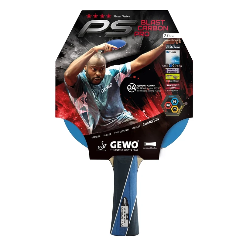 GEWO PS Blast Carbon Pro Table Tennis Bat - ITTF Approved Professional Table Tennis Bat, Carbon Bat with Fast Surface GEWO Return Pro and High Rotation Properties, Concave, 2.0 mm Sponge