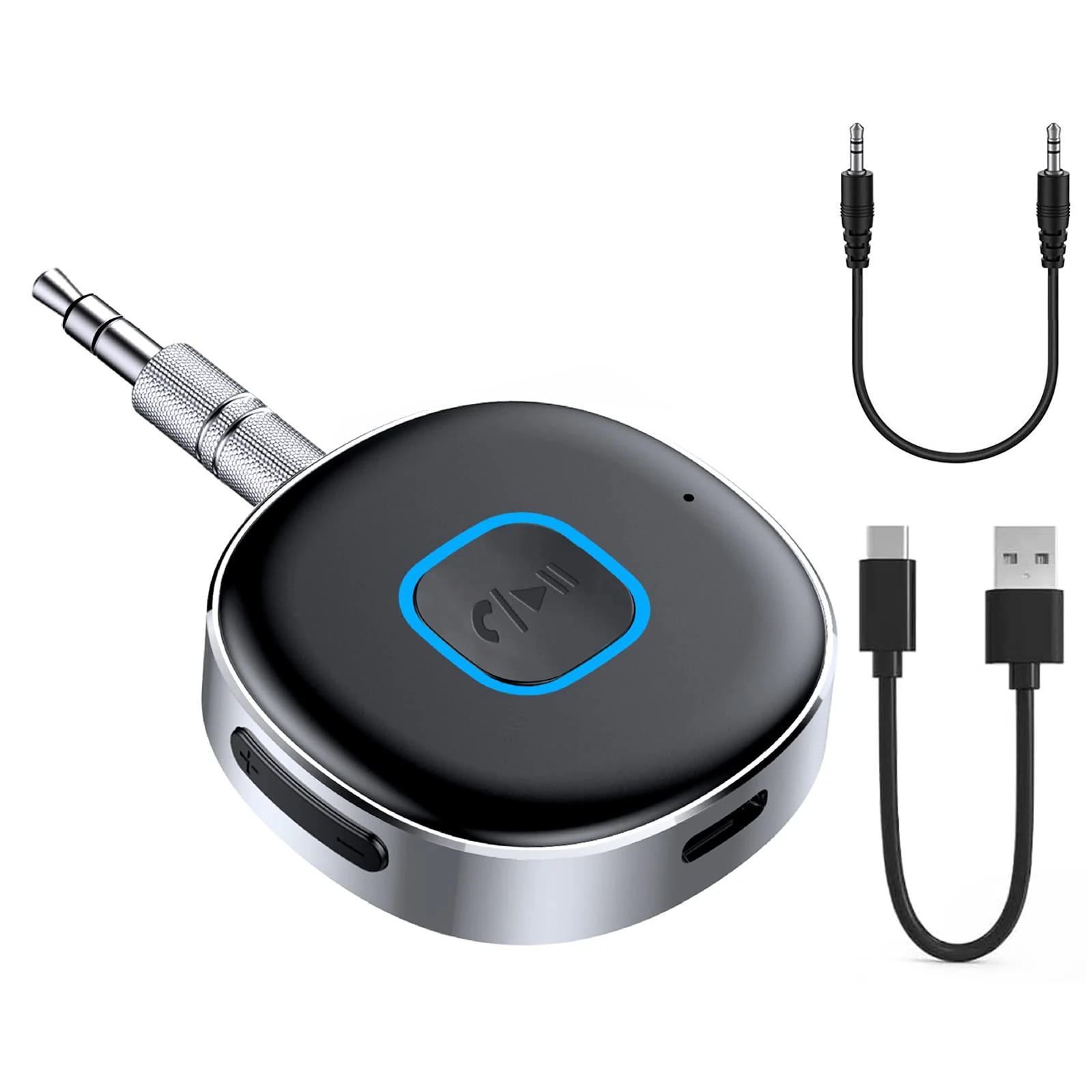 iJiZuo Mini Bluetooth 5.0 Receiver for Car Stereo/Home Stereo/Speaker/Wired Headphones, 3.5mm Jack Car Bluetooth Adapter, Hands-free Calls, Dual Connection