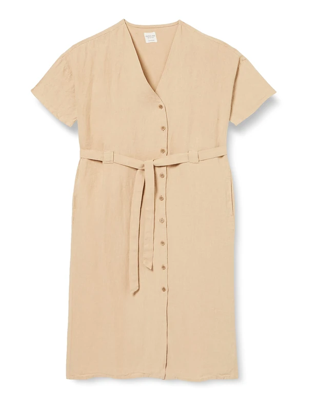 People Tree Women's India Linen Dress, Stone, 12