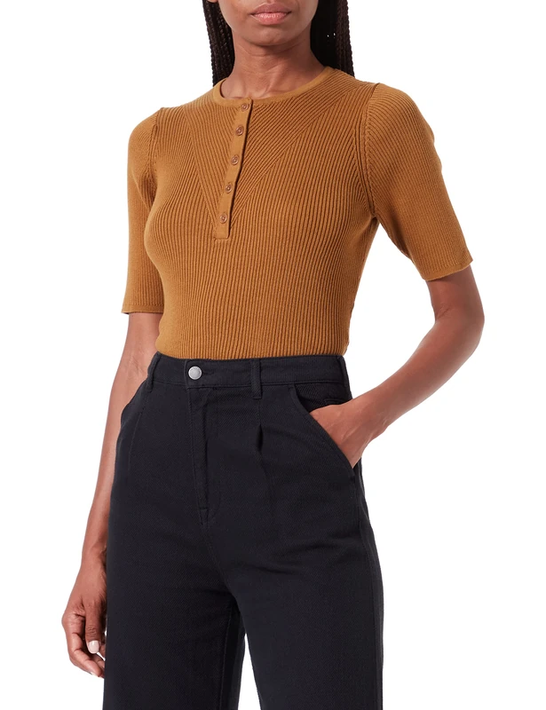 People Tree Women's Judith Knitted Top, Hazelnut, 14