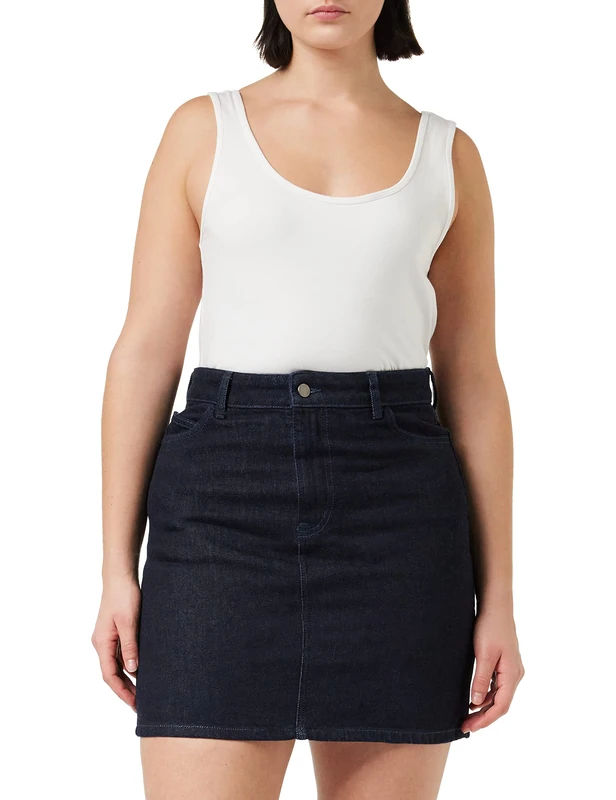 People Tree Women's Catrina Denim Skirt in Wash (Dark Blue), 100% Organic Certified Cotton, Size 8 - Image 1