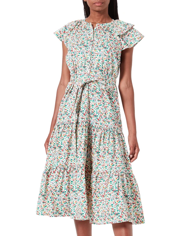 People Tree Women's V&A Margie Frill Dress, Multi Coloured, 12