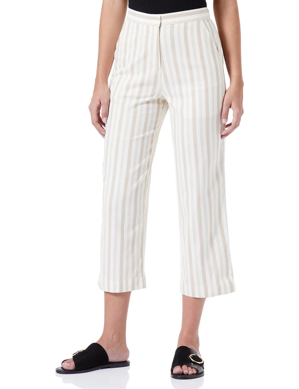People Tree Women's Emerson Trousers Casual Pants, Stone Stripe, 8 - Image 1