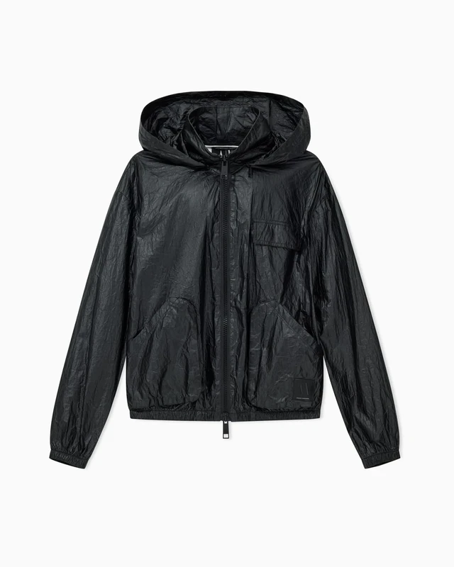 Armani Exchange Women's Icon Project, Logo Patch, Detachable Hood, Windbreaker, Black, XS