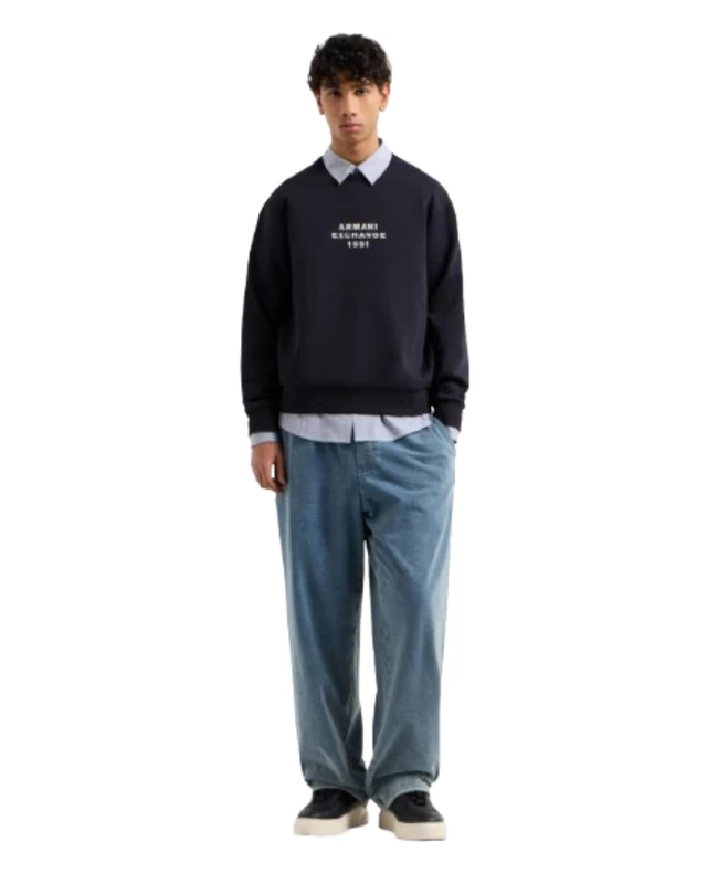 Armani Exchange Men's Utility Edge, Embroidered Logo Lettering, Sweatshirt, Blue, XL, deep navy, XL