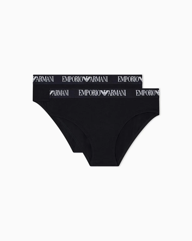 EMPORIO ARMANI Woman's Essential Cotton 2-Pack Brief, Black, L