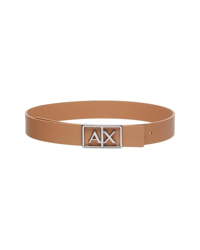 Armani Exchange Women's Simple Look Monocolour Logo Buckle Plate Belt, Camel Rose, 90