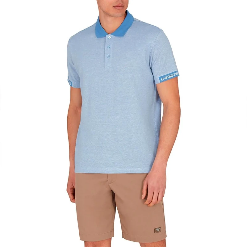 EMPORIO ARMANI Man Embroidery Logo Polo Beachwear Blue XL