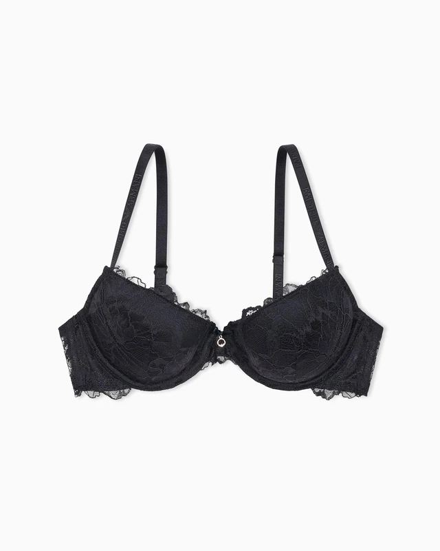Emporio Armani Woman Eternal Lace Push Up Bra Removable Pads Black 38