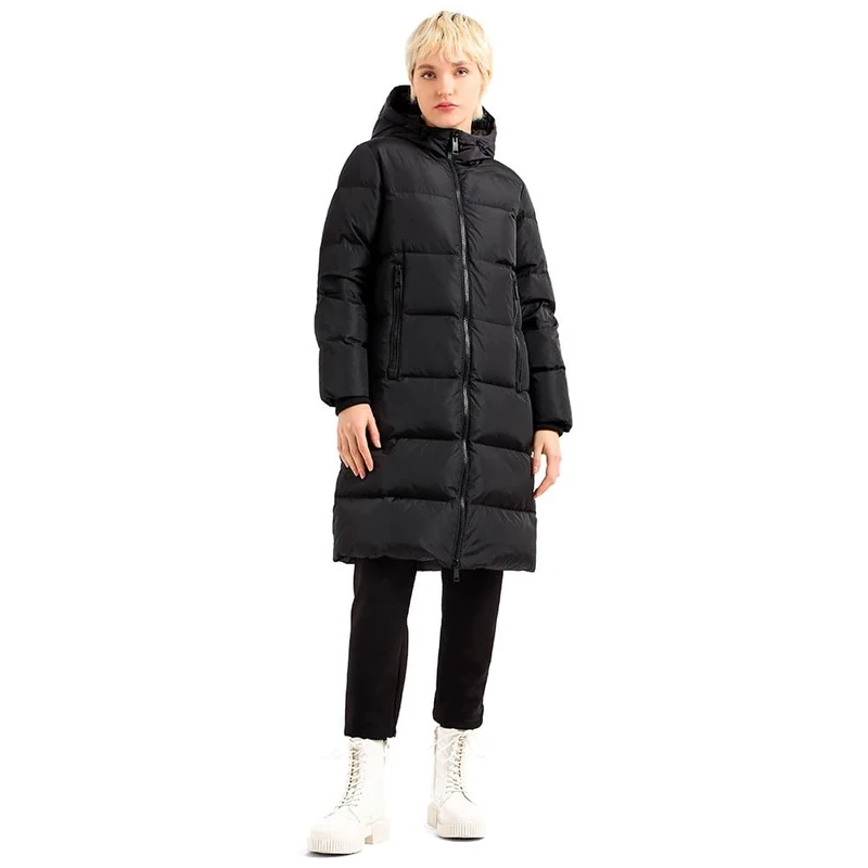 Armani Exchange Women's Icon Project, Logo Patch, Knee Length, Jacket, Black, L