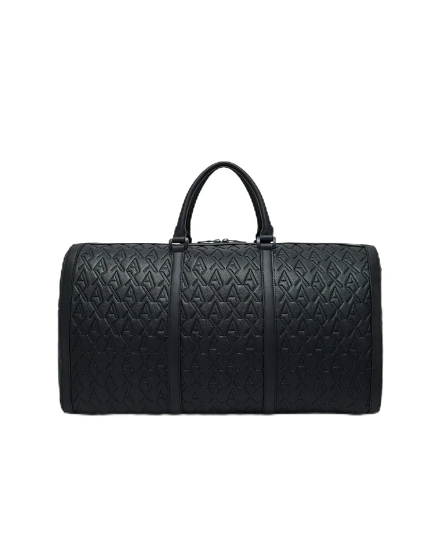 Armani Exchange Men's Embossed Monogram Texture Luggage Carry-On Luggage, Black, black beauty, standard size, Embossed monogram texture