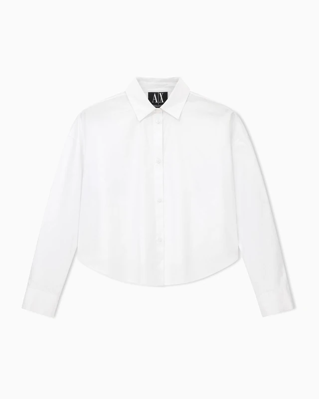 Armani Exchange Women's Icon Project, Sustainable, Small Logo Embroidery, Shirt, White, XS