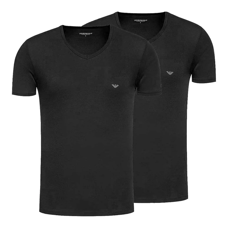 EMPORIO ARMANI Man's Core Logoband 2-Pack V Neck T-Shirt, Black, XXL, Regular