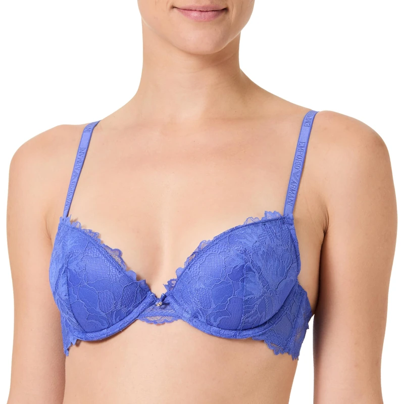 Emporio Armani Woman Eternal Lace Push Up Bra Removable Pads Blue 34