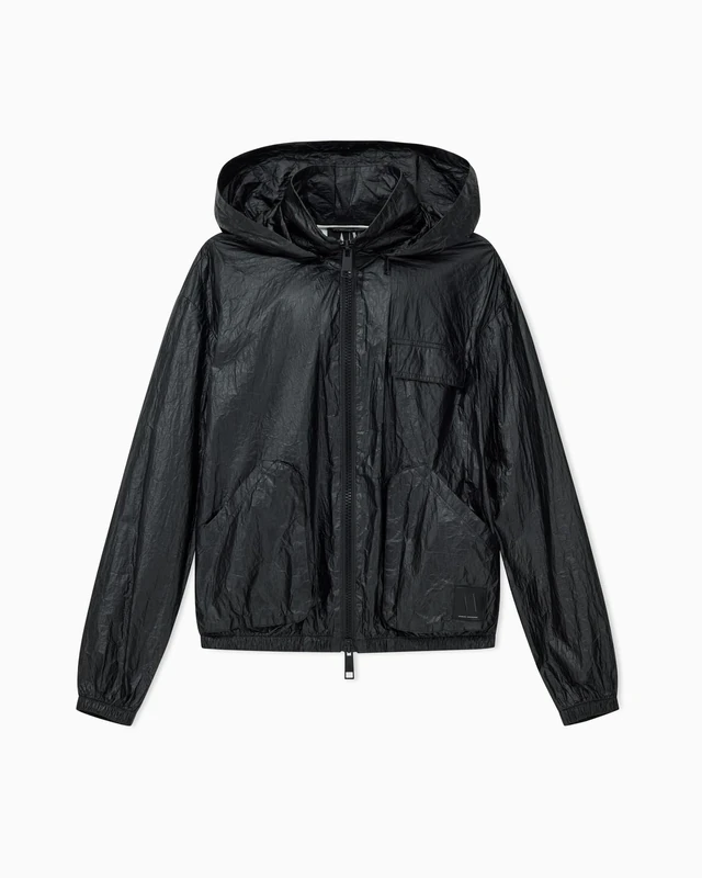 Armani Exchange Women's Icon Project, Logo Patch, Detachable Hood, Windbreaker, Black, L