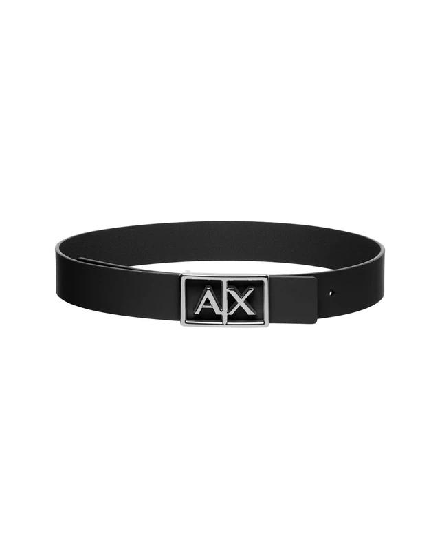 Armani Exchange Women's Simple Look, Monocolor, Logo Buckle Plate Belt, Black, 95