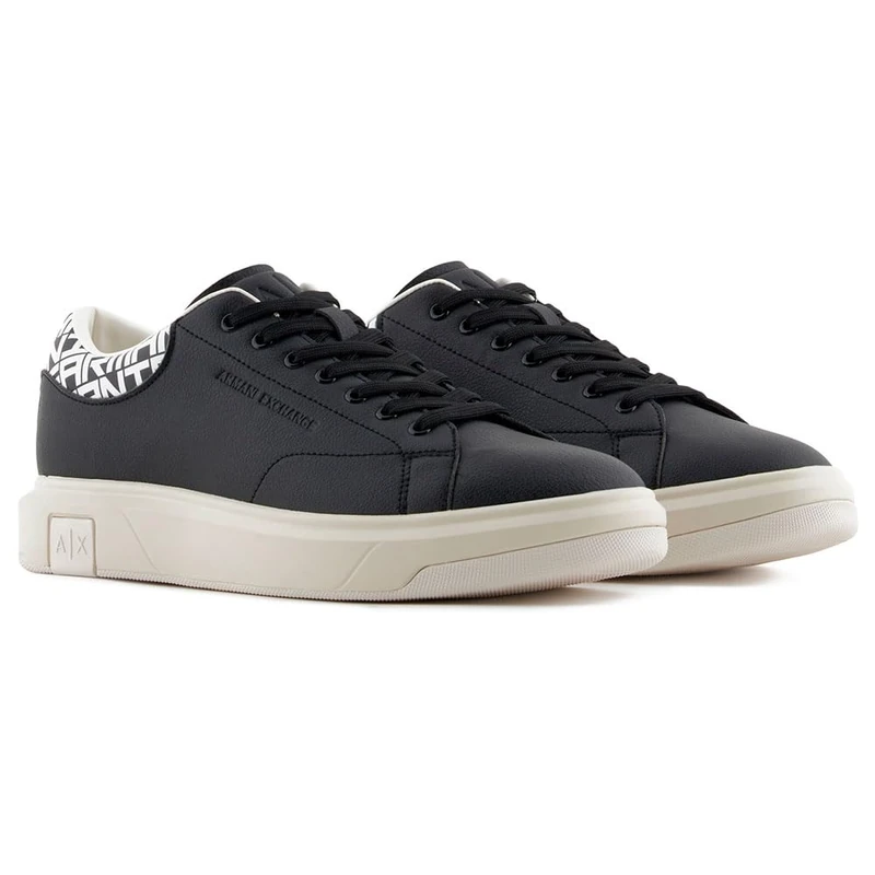Armani Exchange ActionLeather,sidelogo,Laceup, Man Sneaker, Black+Off White,