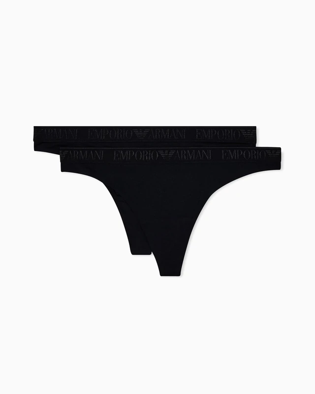Emporio Armani Woman's Iconic Microfiber 2-Pack Thong Black M